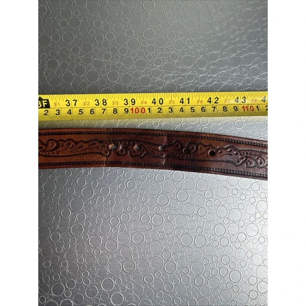 Vtg Leather Western Belt Mens 40 Full Grain Steerhide USA Brown Debossed Unisex